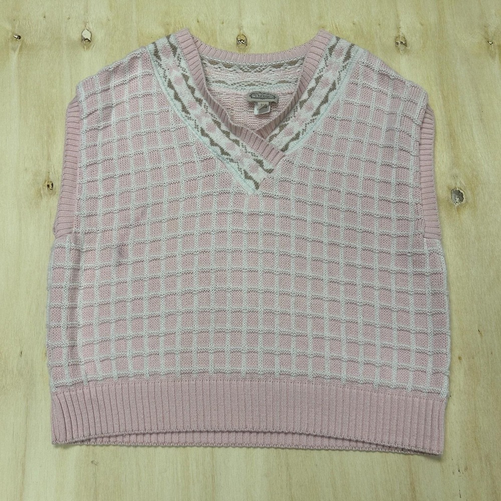 Vintage The Villager Sweater Vest Womens 3X Pink V Neck Check Waffle-Knit